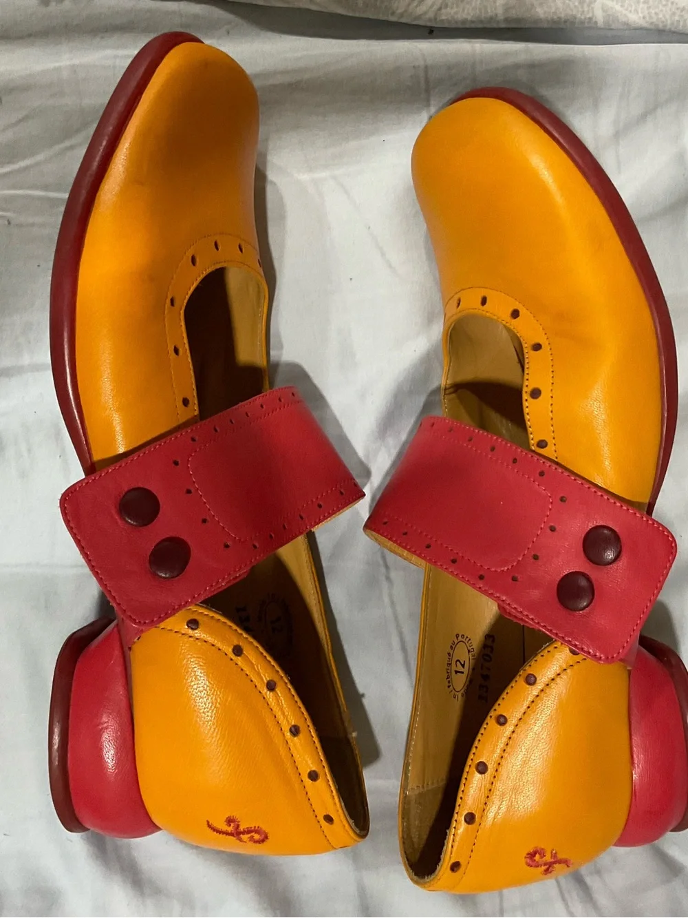 John Fluevog Women’s Mary Jane Shoes in Mustard Yellow with Coral